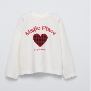 Zara White Shirt with Red Heart and Text